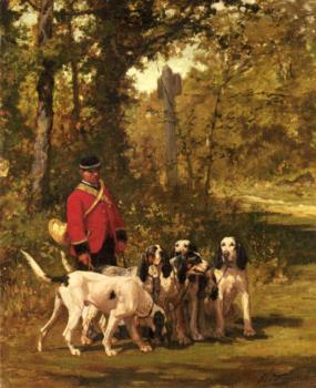 查爾斯 奧利維爾 德 珮尼 A Huntmaster with his Dogs on a Forest Trail